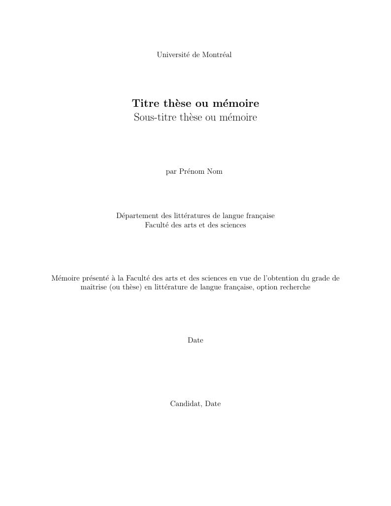 Modèle pour thèses en littérature à l’Université de Montréal