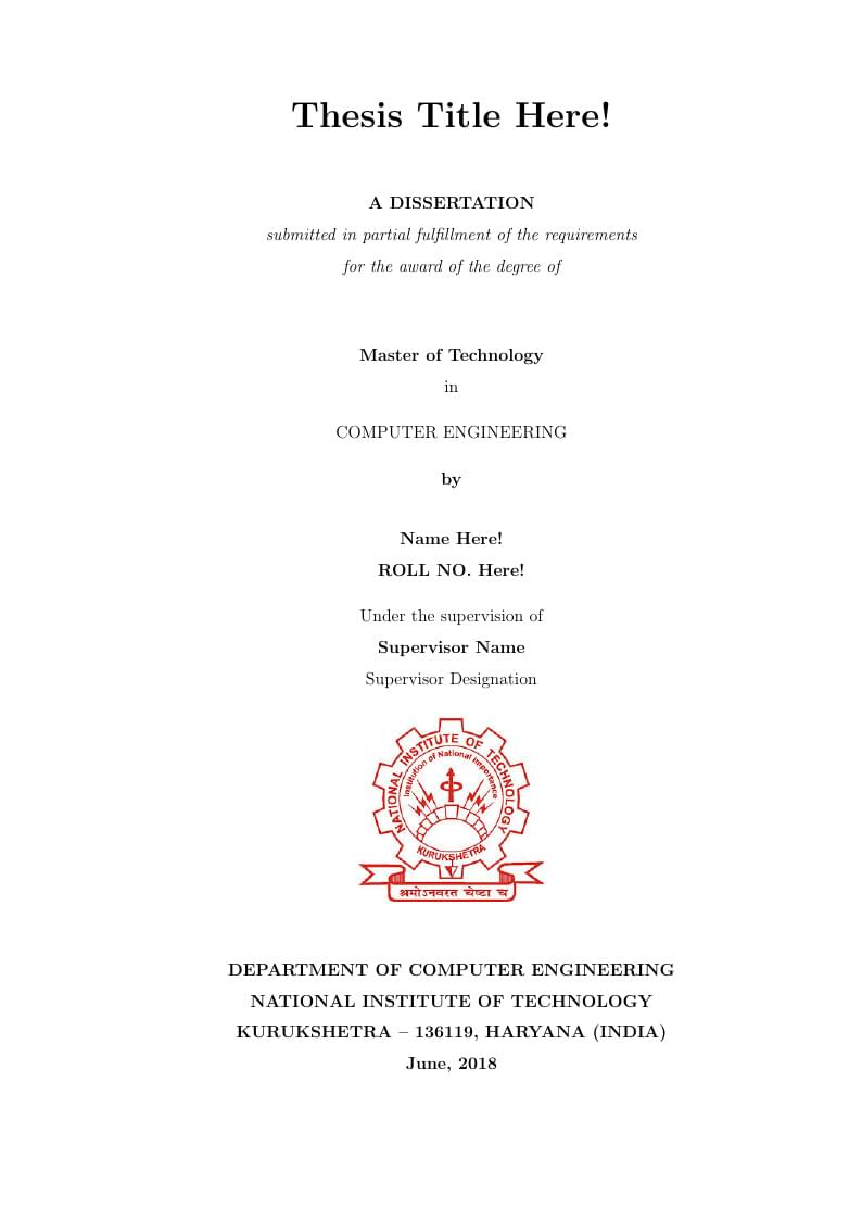 NIT Kurukshetra MTech thesis template