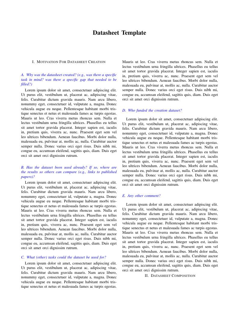 Datasheet for Dataset Template