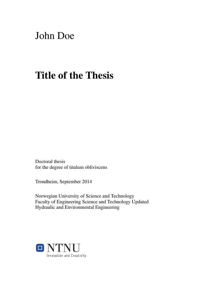 Norwegian University of Science and Technology PhD thesis template