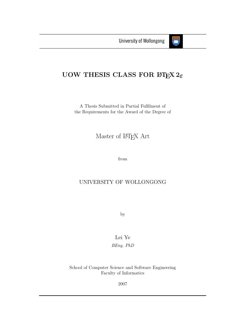 University of Wollongong thesis template (Informatics)