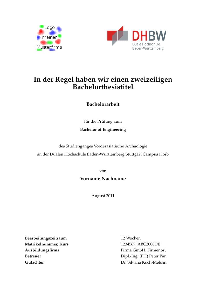 Dualen Hochschule Baden-Württemberg (DHBW) University thesis template