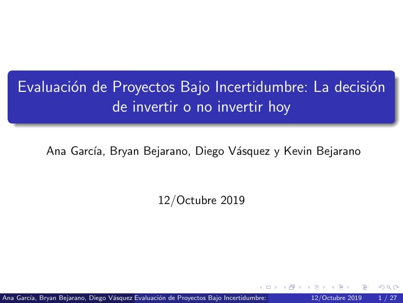 Evaluación de Proyectos Bajo Incertidumbre