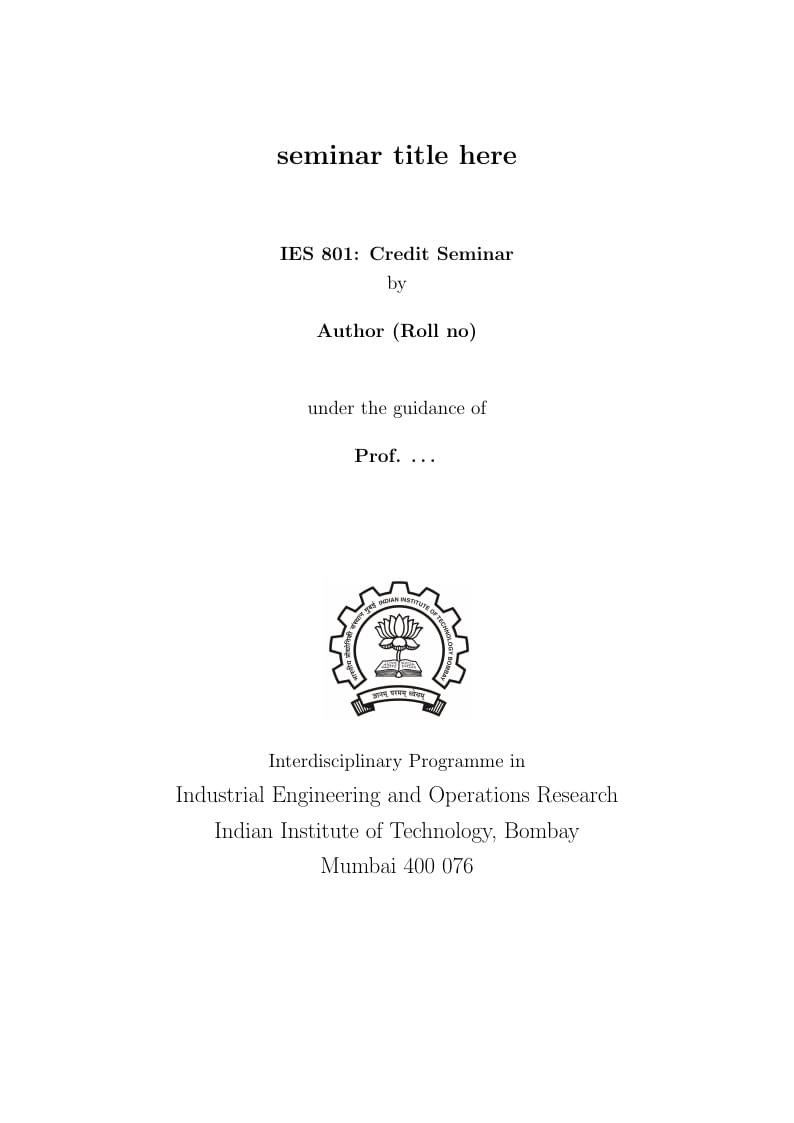 Indian Institute of Technology, Bombay, Operations Research (IEOR) template