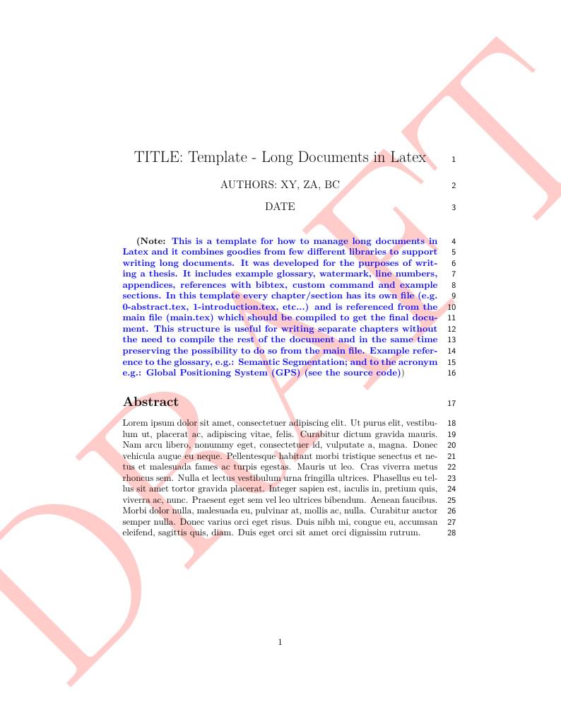 Template for managing long documents in LaTeX