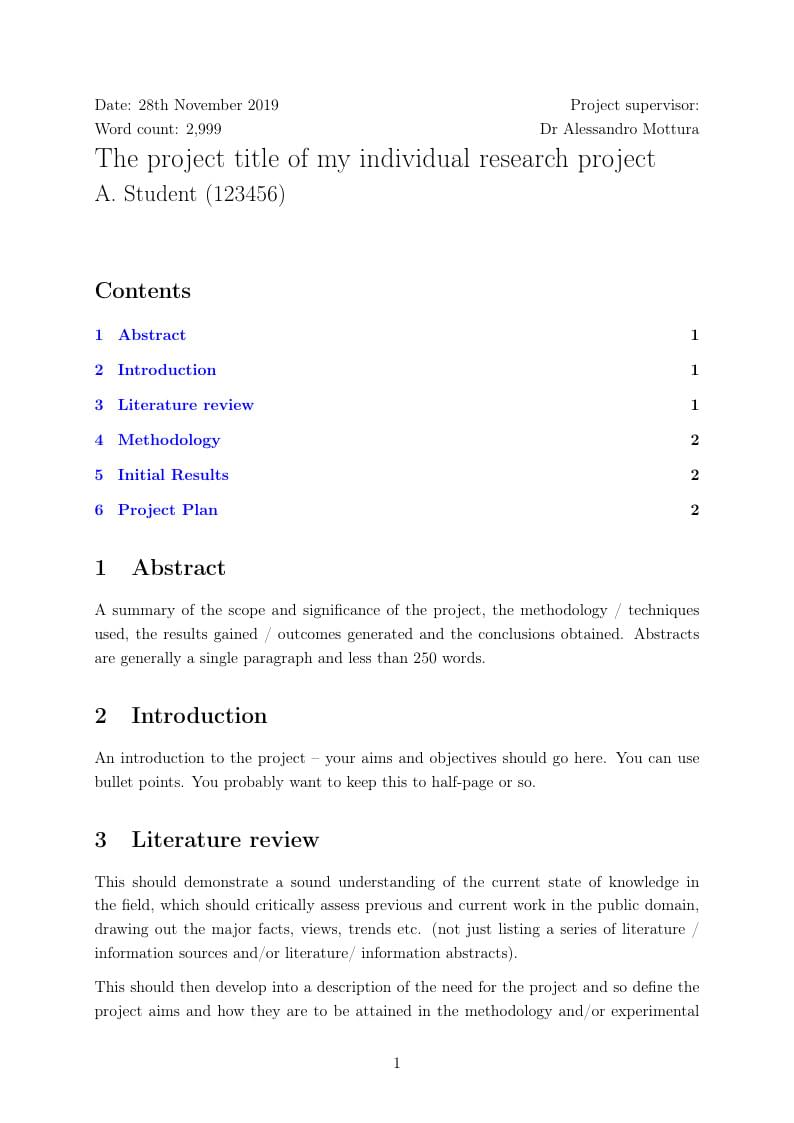 University of Birmingham Final Year Progress Report template