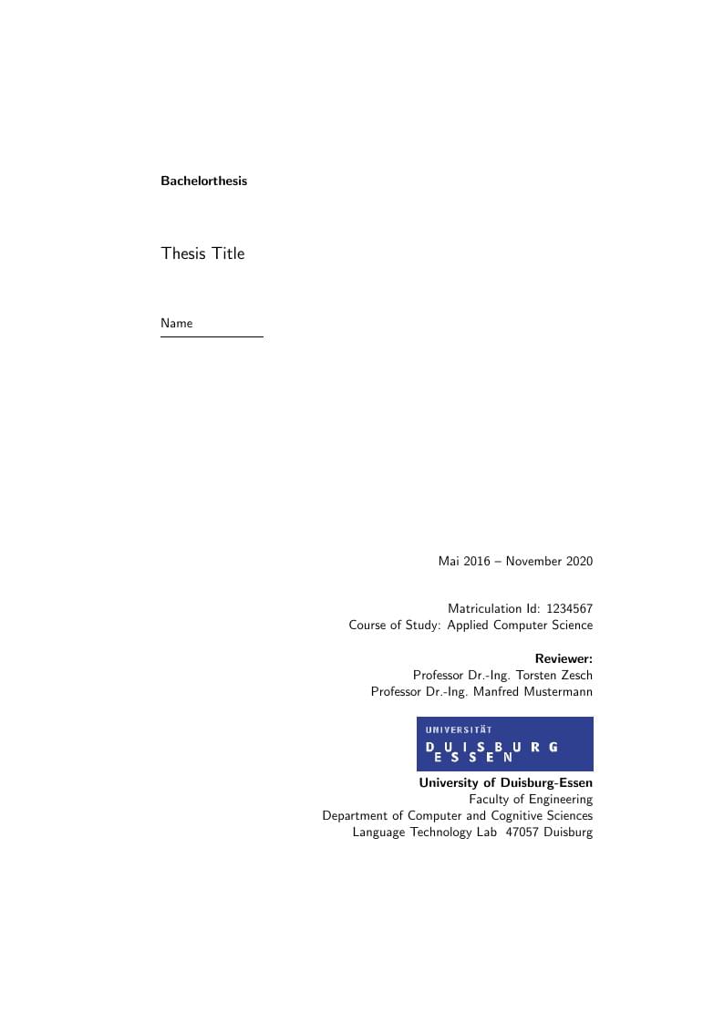 University of Duisburg-Essen, Language Technology Lab thesis template