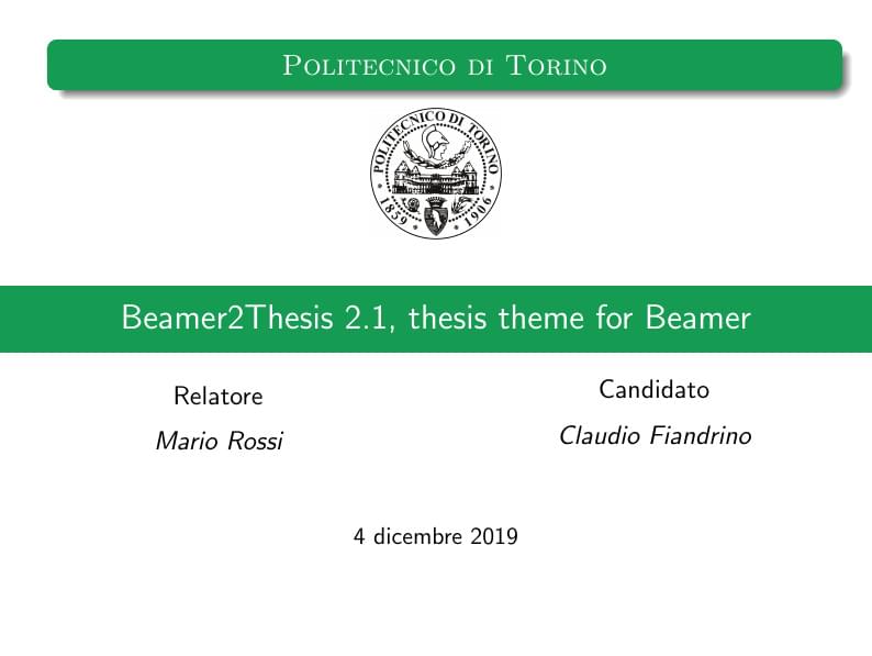 Beamer2Thesis 2.2 theme for Beamer (Italian version)