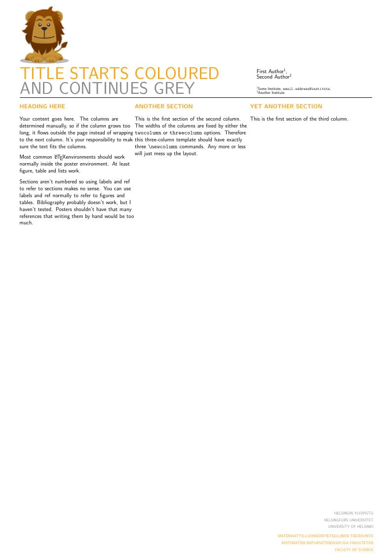 University of Helsinki poster template (portrait 3-column)