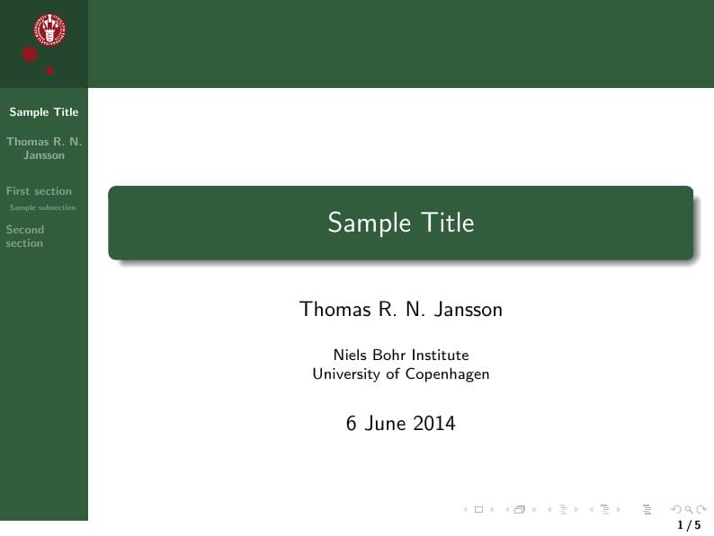 University of Copenhagen beamer template by Thomas Jansson