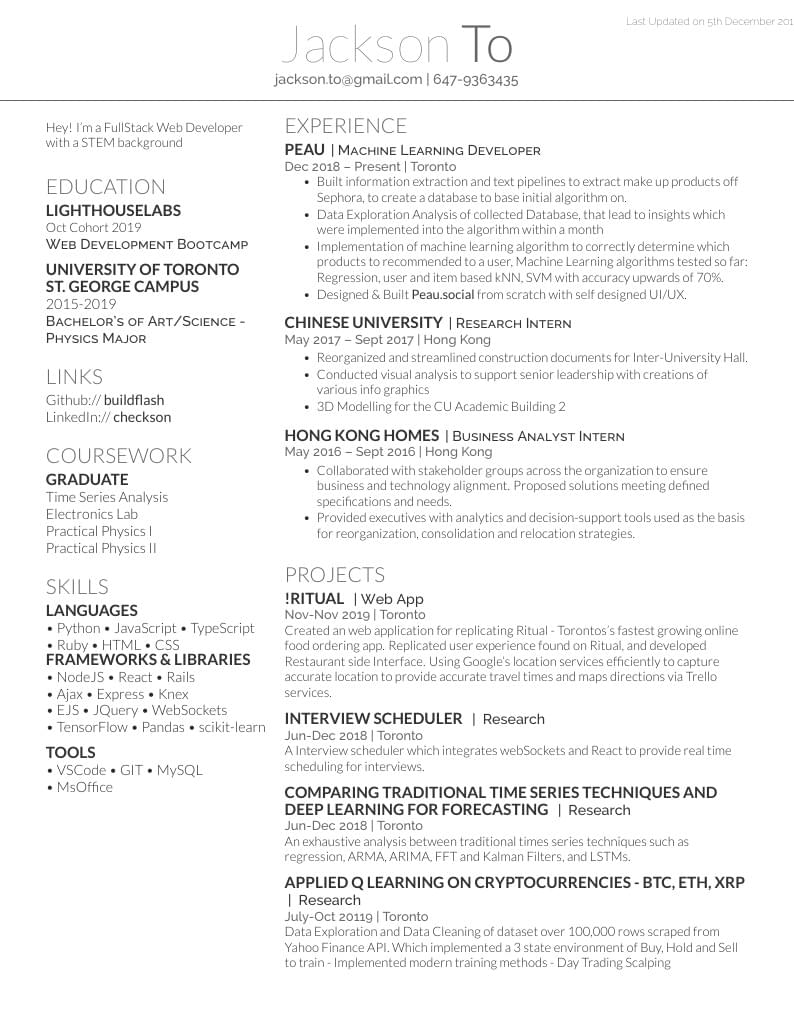 Personal CV for Jackson To