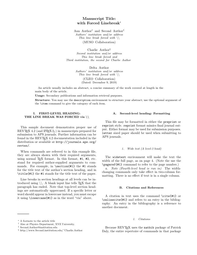 RevTeX 4.2 Template and Sample