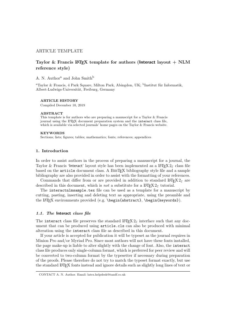 Taylor & Francis LaTeX template for authors (Interact layout + NLM reference style)