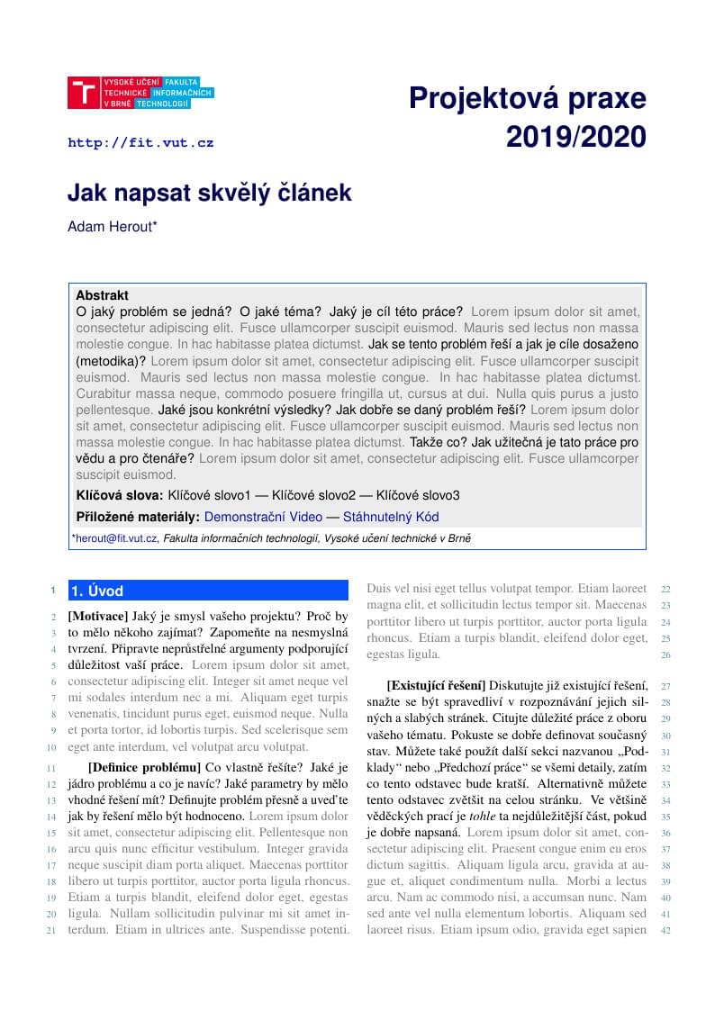FIT BUT Project practice paper template 2019