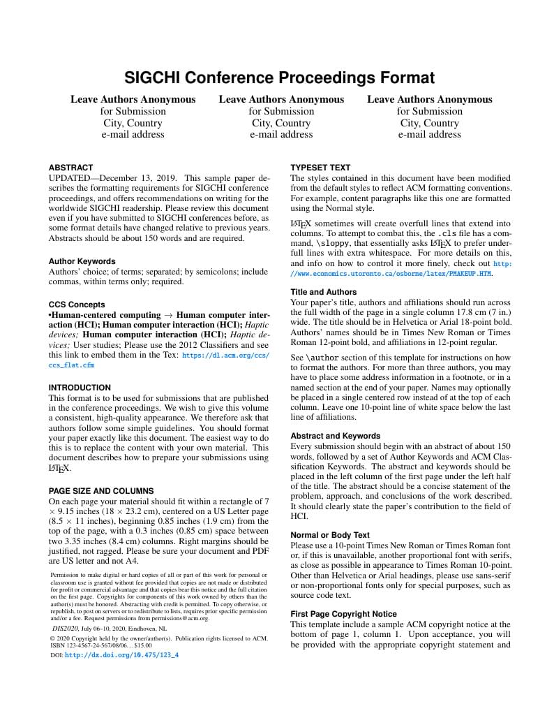 ACM DIS2020 Long Paper Submission Template