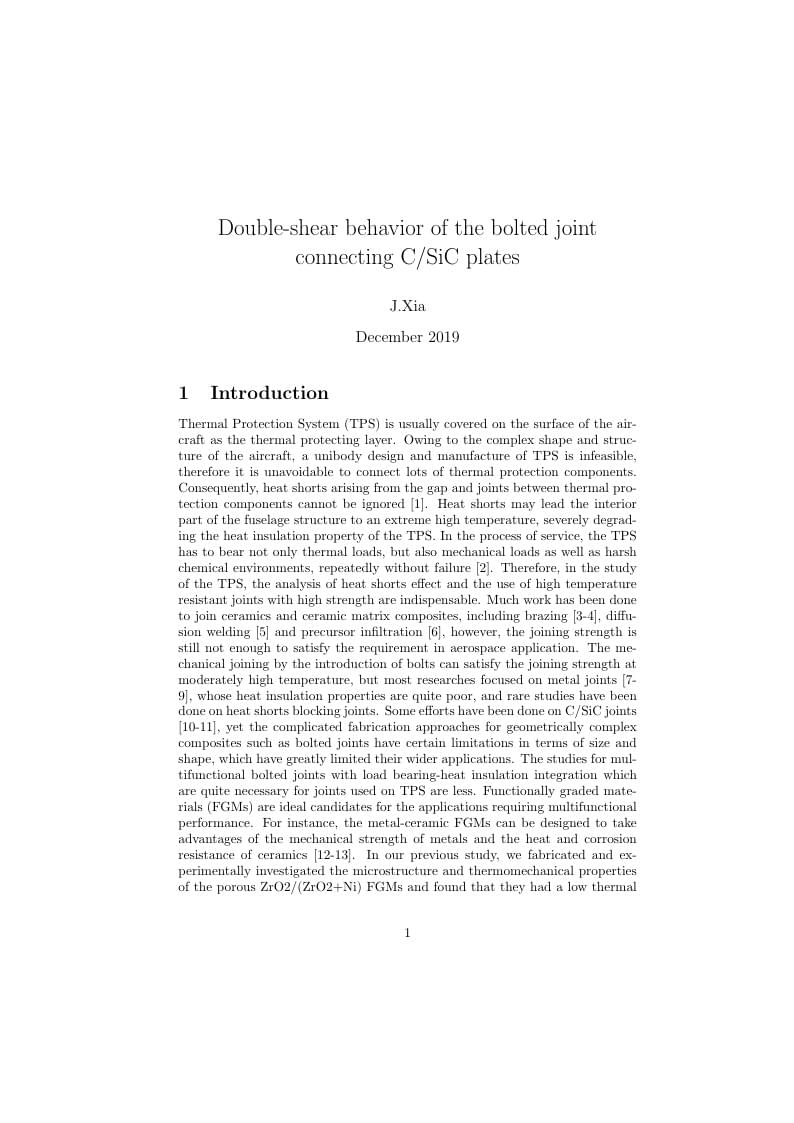 Double-shear behavior of the bolted joint connecting C/SiC plates