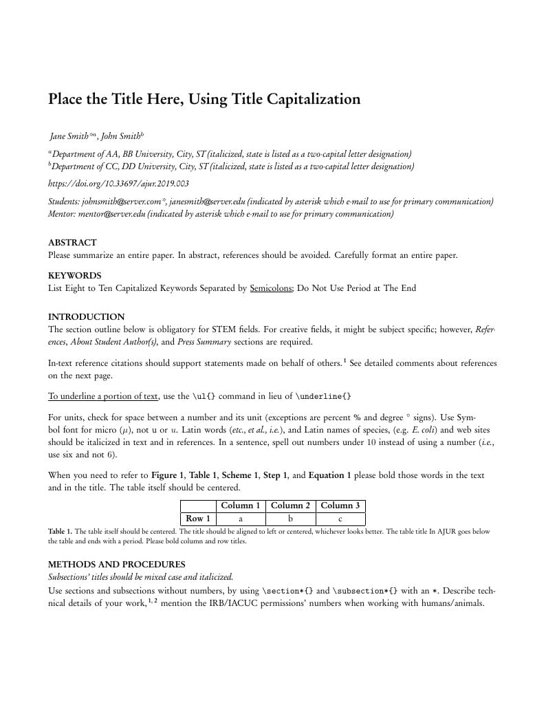 Template for American Journal of Undergraduate Research (AJUR)