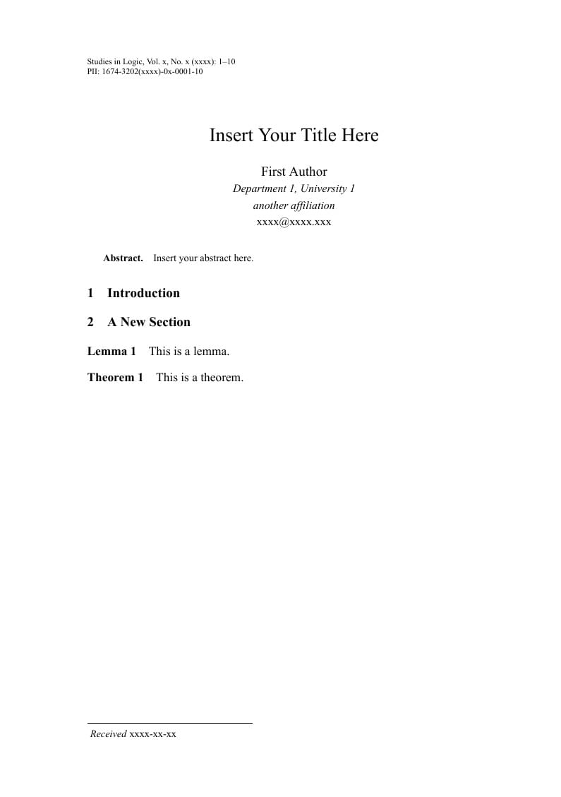 LaTeX English Template for "Studies in Logic"