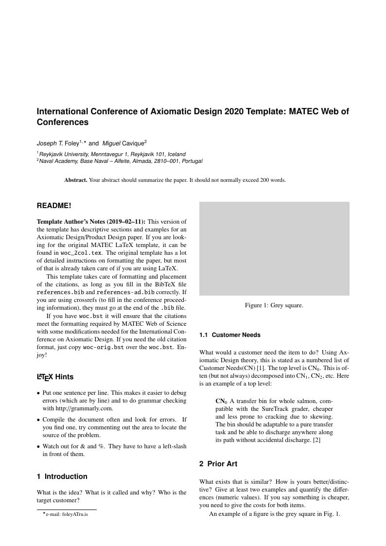 International Conference of Axiomatic Design 2019 Template: MATEC Web of Conferences