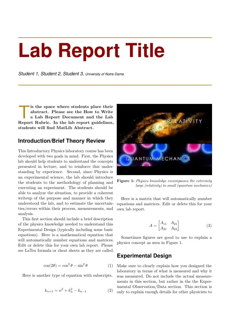 Lab report template Physics 11422