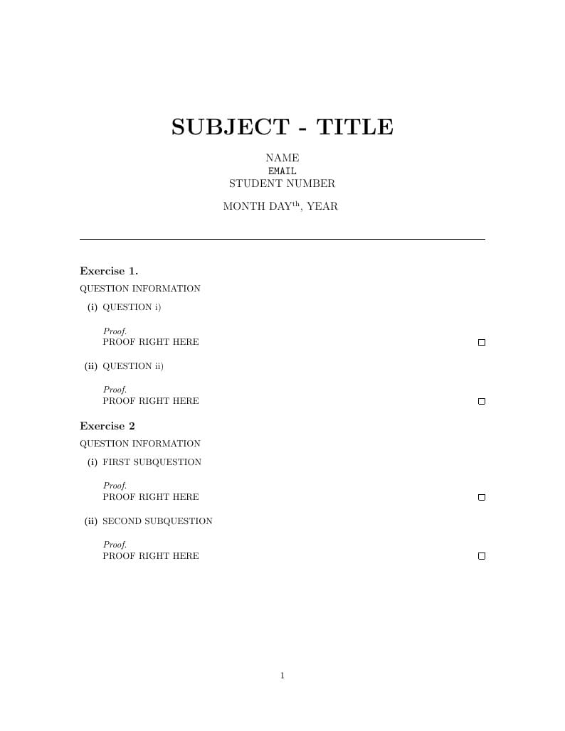 Mathematics Homework Template