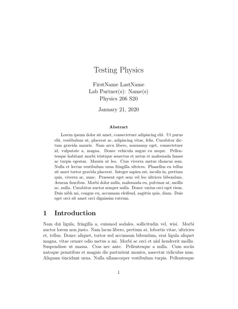 Yale PHYS 206 Lab Report Template