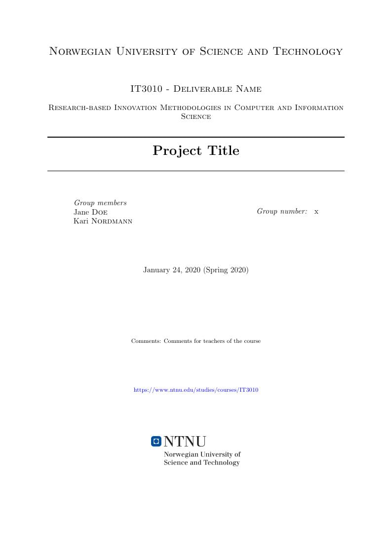 IT3010 deliverable template for Norwegian University of Science and Technology