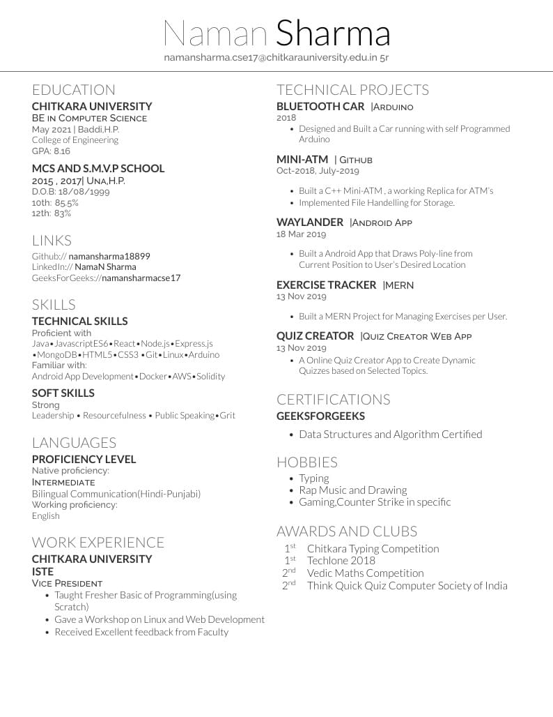 CV for Naman Sharma
