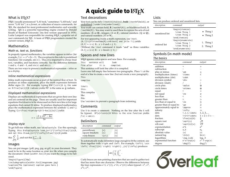 A quick guide to LaTeX (Overleaf version)