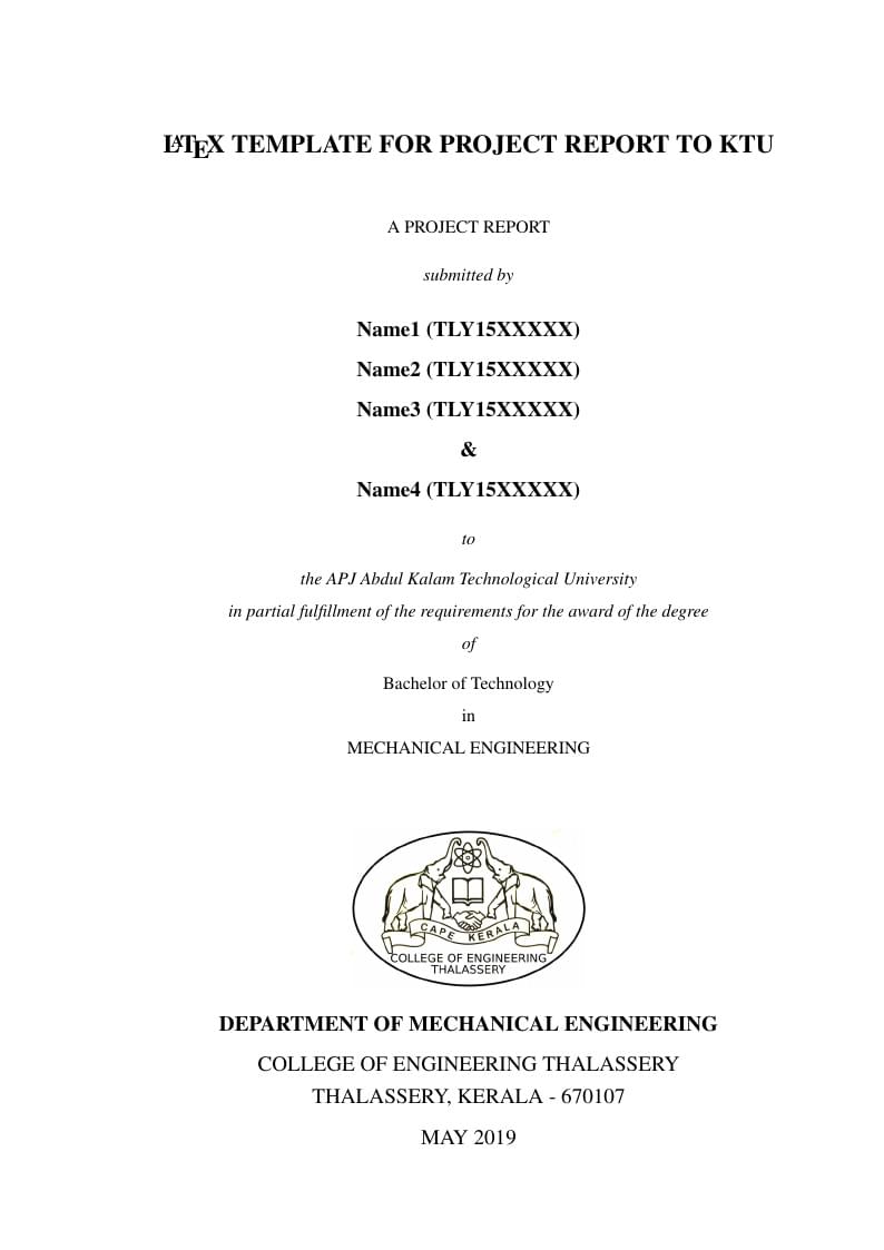 APJ Abdul Kalam Technological University B TechM TechPhD Thesis Template