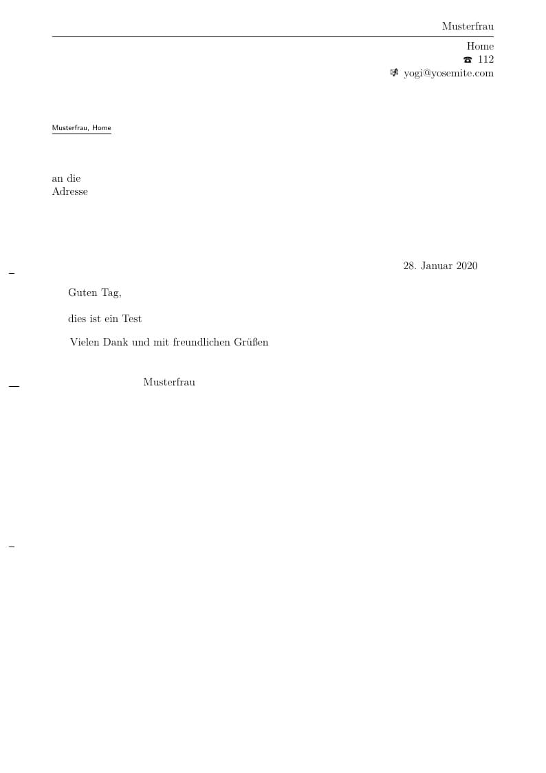 KOMA-Script scrlttr2 letter draft with symbols