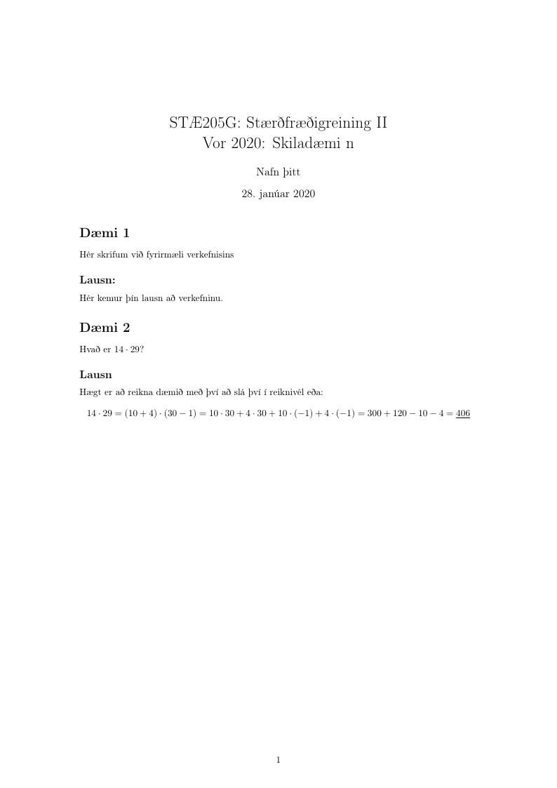 Stærðfræðigreining II - Skiladæmi