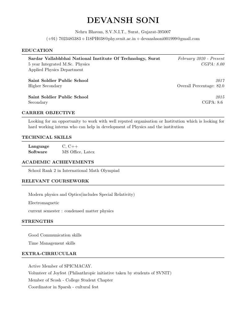 Devansh Soni's CV