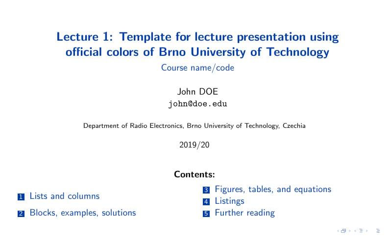 Brno University of Technology Lecture Presentation Template