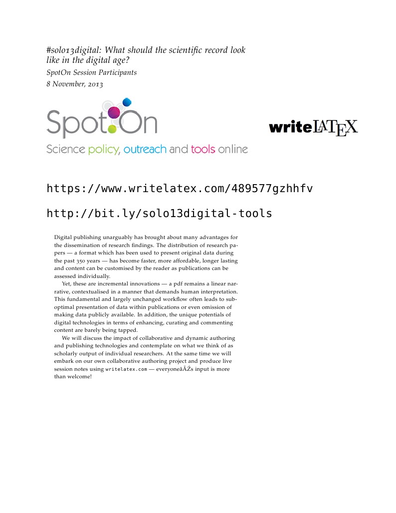 #solo13digital: What should the scientific record look like in the digital age?