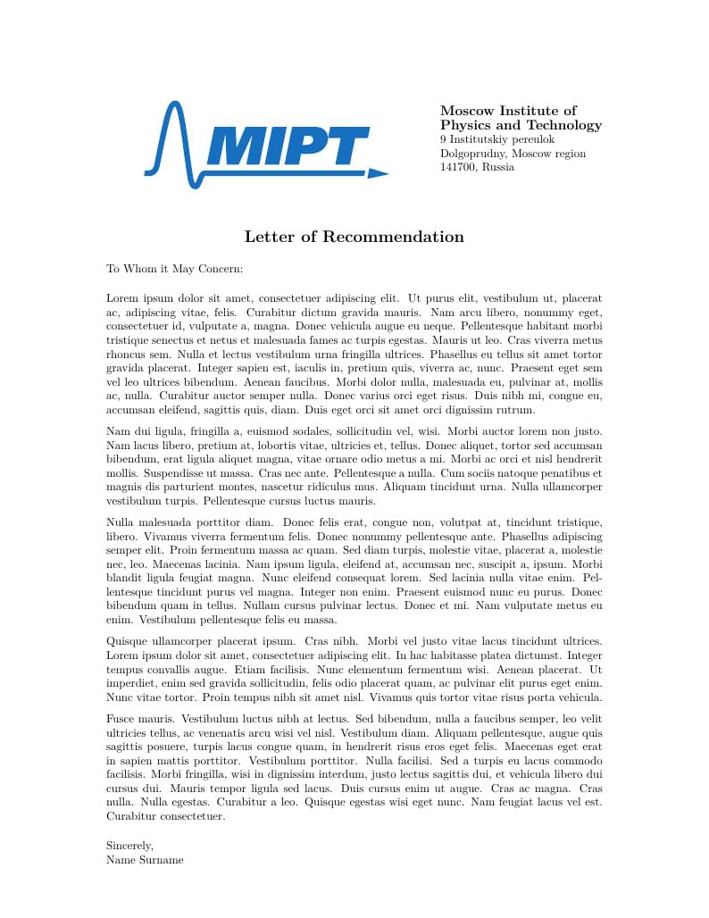 Simple Recommendation Letter