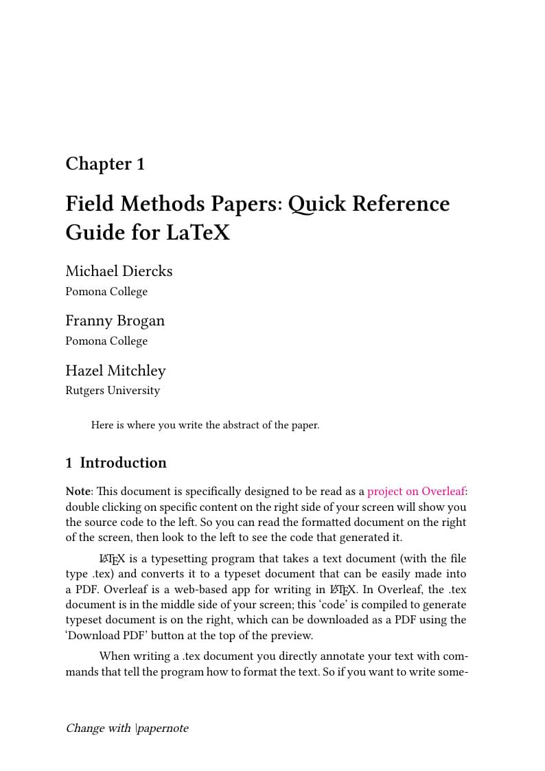 Field Methods Papers Quick Reference Guide