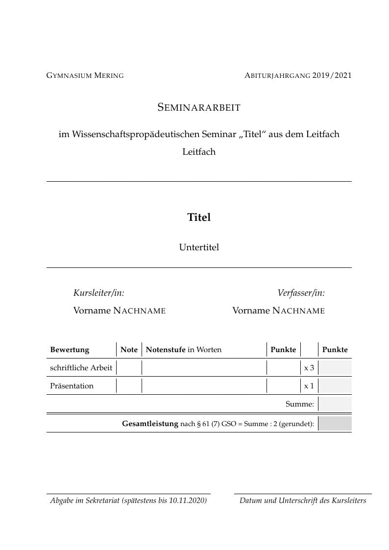 Vorlage W-Seminar-Arbeit Gymnasium Mering