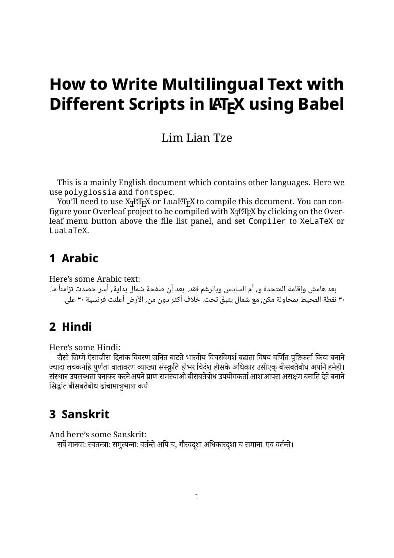 How to Write Multilingual Text with Different Scripts in LaTeX using Babel
