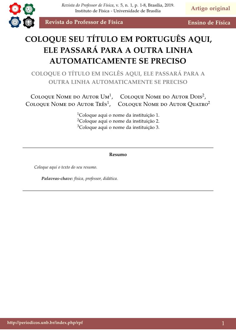 Modelo de artigo para Revista do Professor de Física