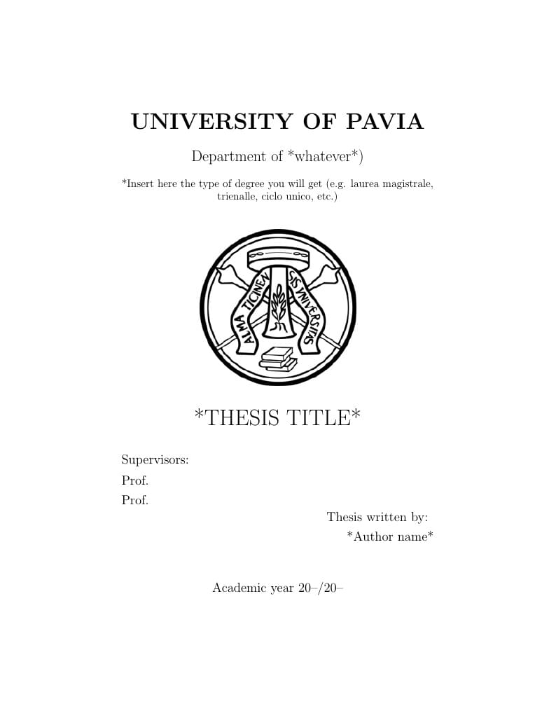 Title Page for UniPV Theses
