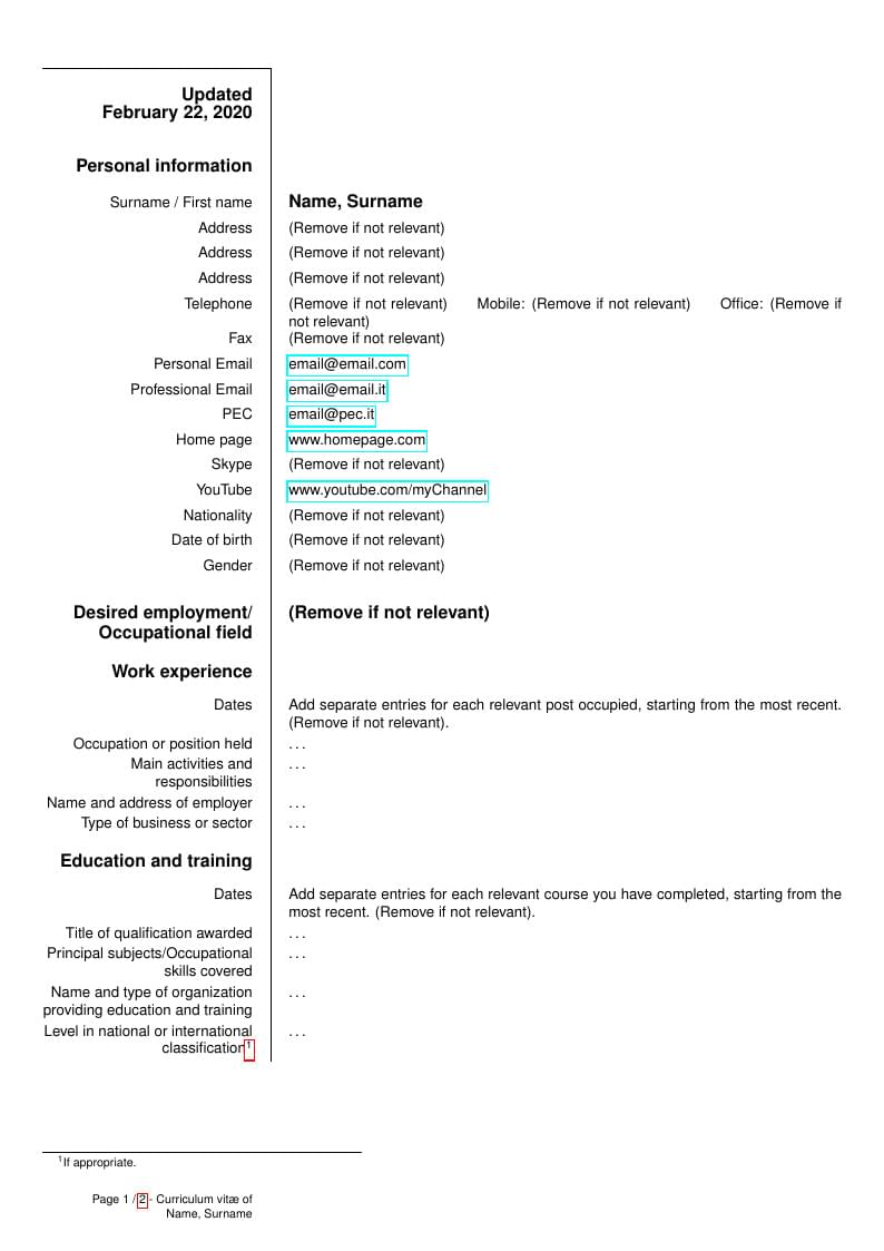 CV Template with EuropeCV