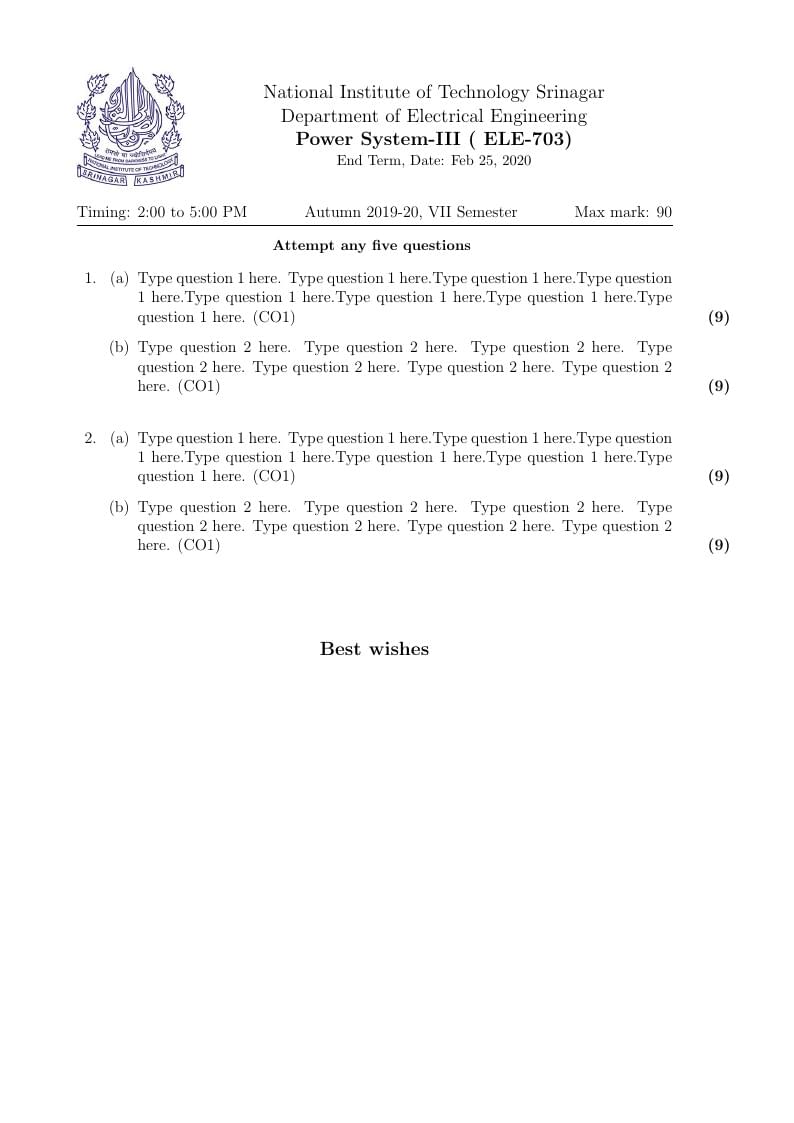 Exam question paper