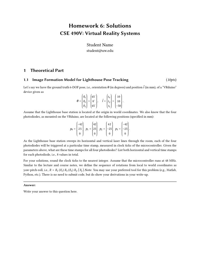 CSE 490V, W20, HW6 Solutions Template