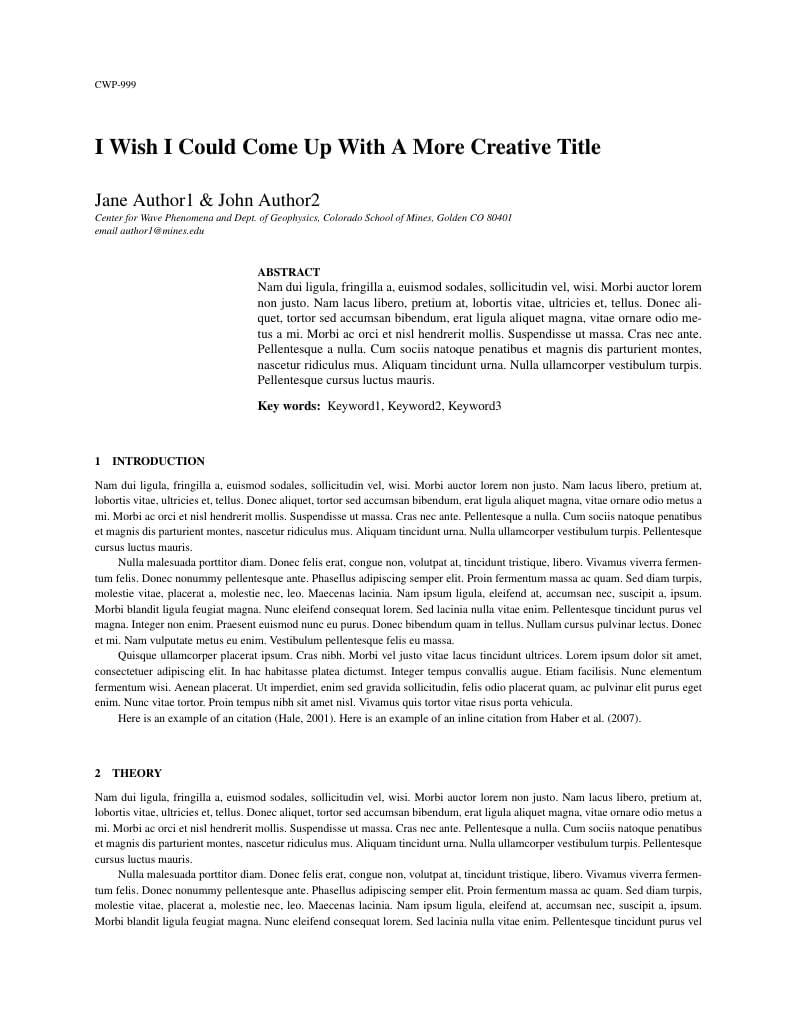 CWP Report Template for Colorado School of Mines