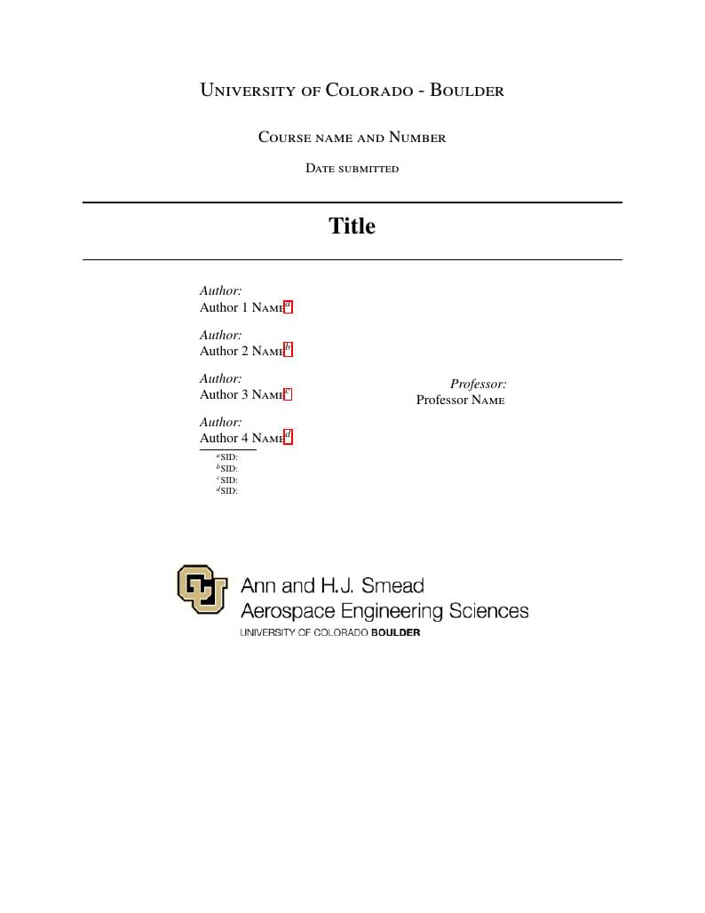 University of Colorado, Boulder: Aerospace Engineering Write-up Template