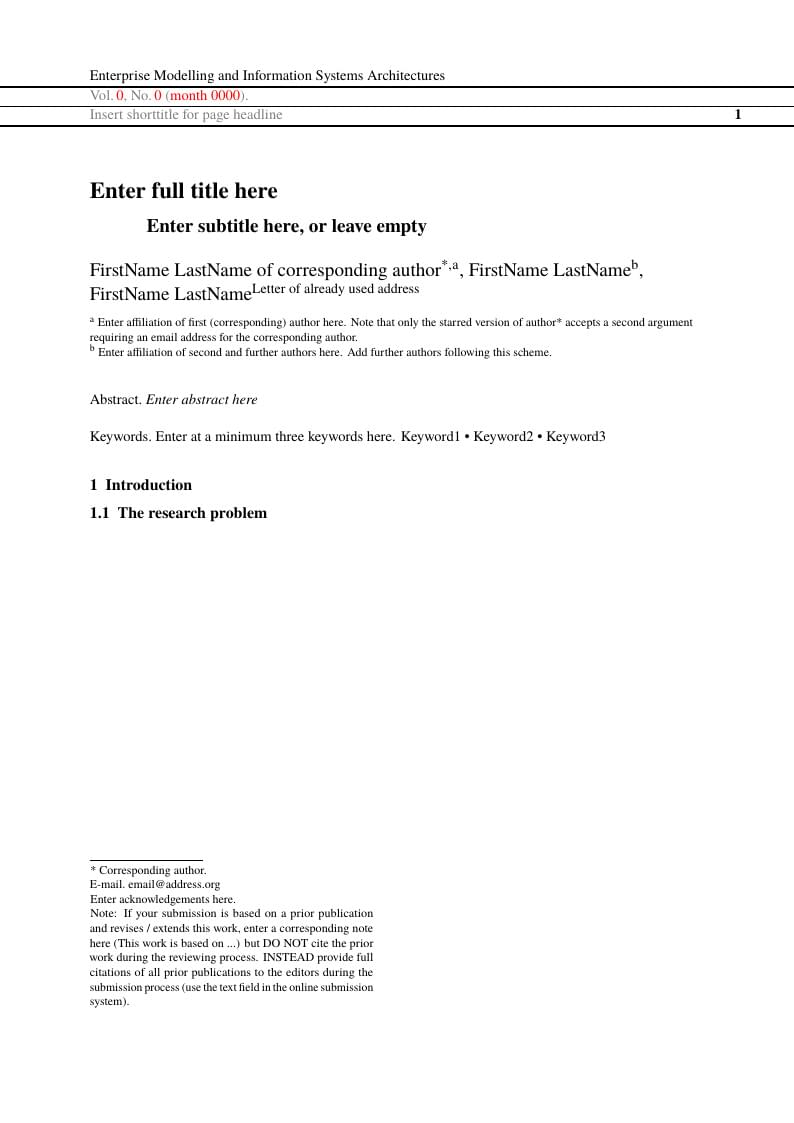 Enterprise Modelling and Information Systems Architectures Journal (EMISAJ) Author Template