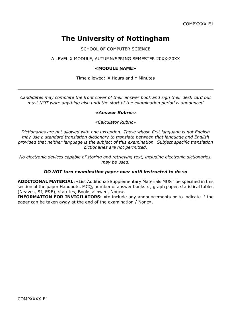 University of Nottingham Exam Template