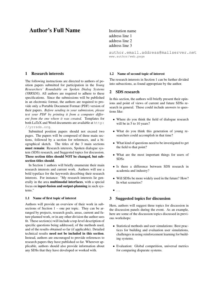 YRRSDS 2020 Template