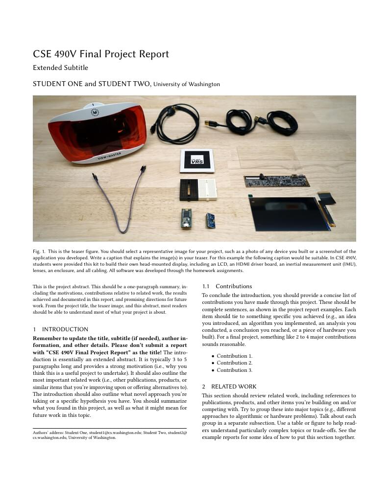 CSE 490V, W20, Final Report Template